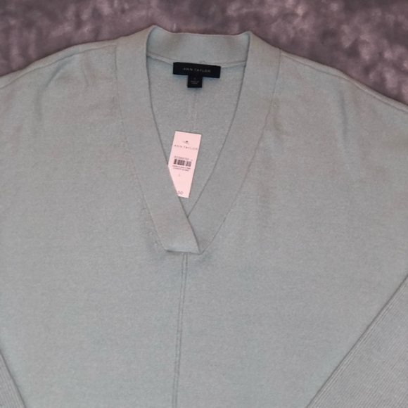 Ann Taylor Women's Seafoam Green Oversize Long V-Neck Sweater Size Large NWT - Picture 3 of 8